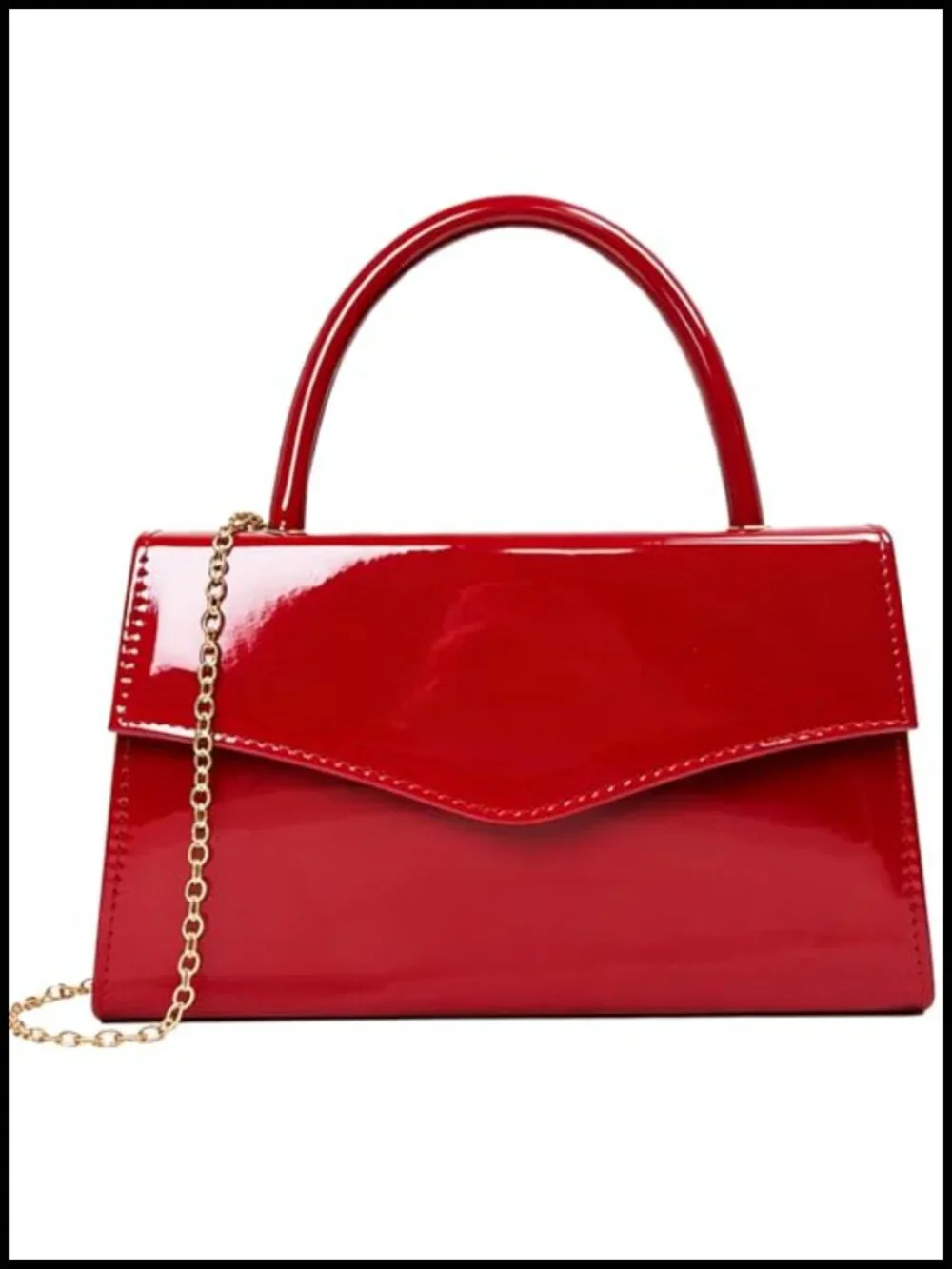 Faux Patent Leather Evening Clutch with Detachable Chain Strap